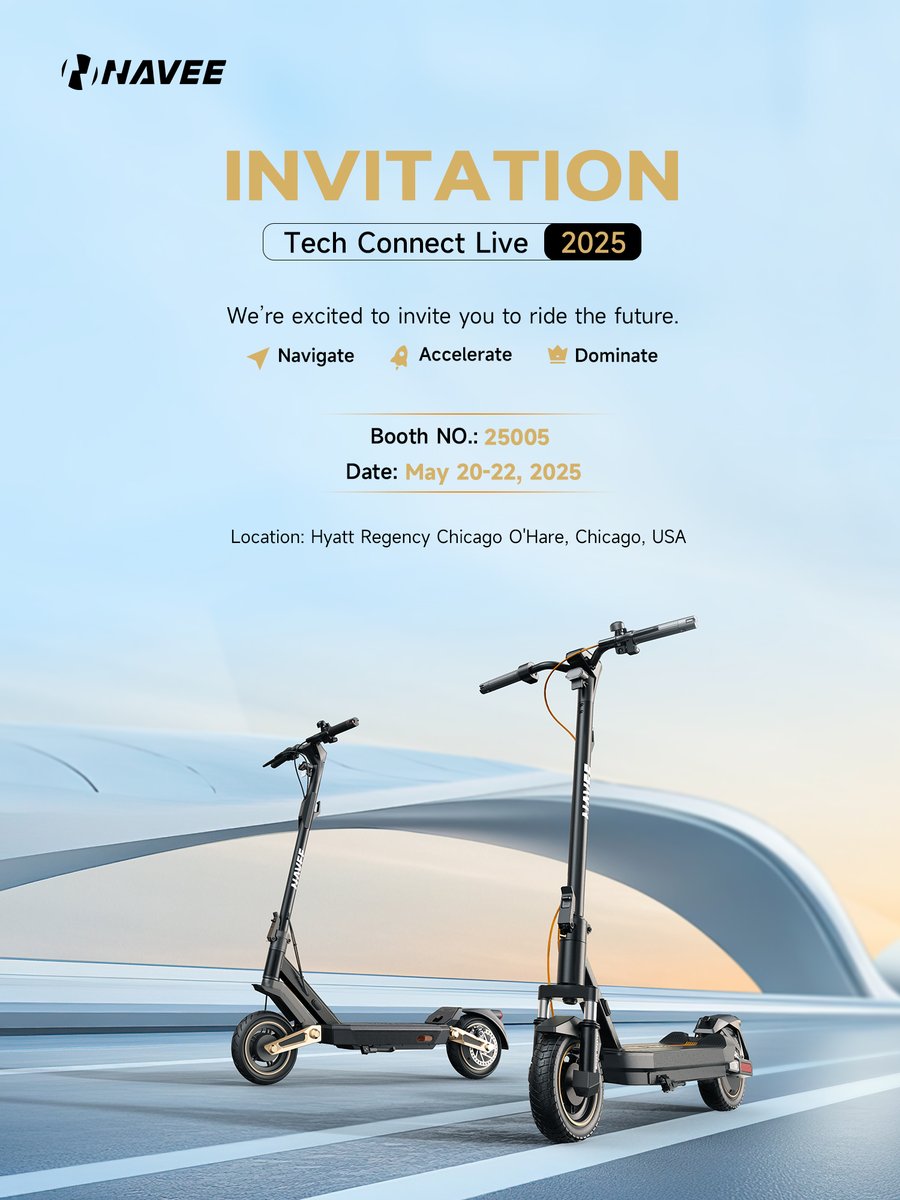 navee_tech's tweet image. 📢 Meet NAVEE at Tech Connect Live 2025!
 Explore our latest electric mobility innovations.
📍 Booth No: 25005
 📅 Date: May 20–22, 2025
 📌 Hyatt Regency Chicago O&apos;Hare, Chicago
Future-ready rides, all in one place. See you there!
#TechConnectLive #naveetech #electricmobility…
