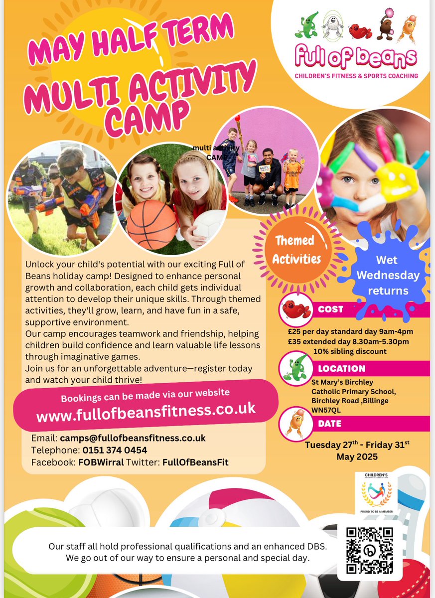 Full of Beans Childrens Fitness & Sports Coaching (@fullofbeansfit) on Twitter photo Our amazing May half term camps are now open to book at Pensby and Birchely 🥳
➡️  bit.ly/43kE09W Our amazing May half term camps are now open to book at Pensby and Birchely 🥳
➡️  bit.ly/43kE09W