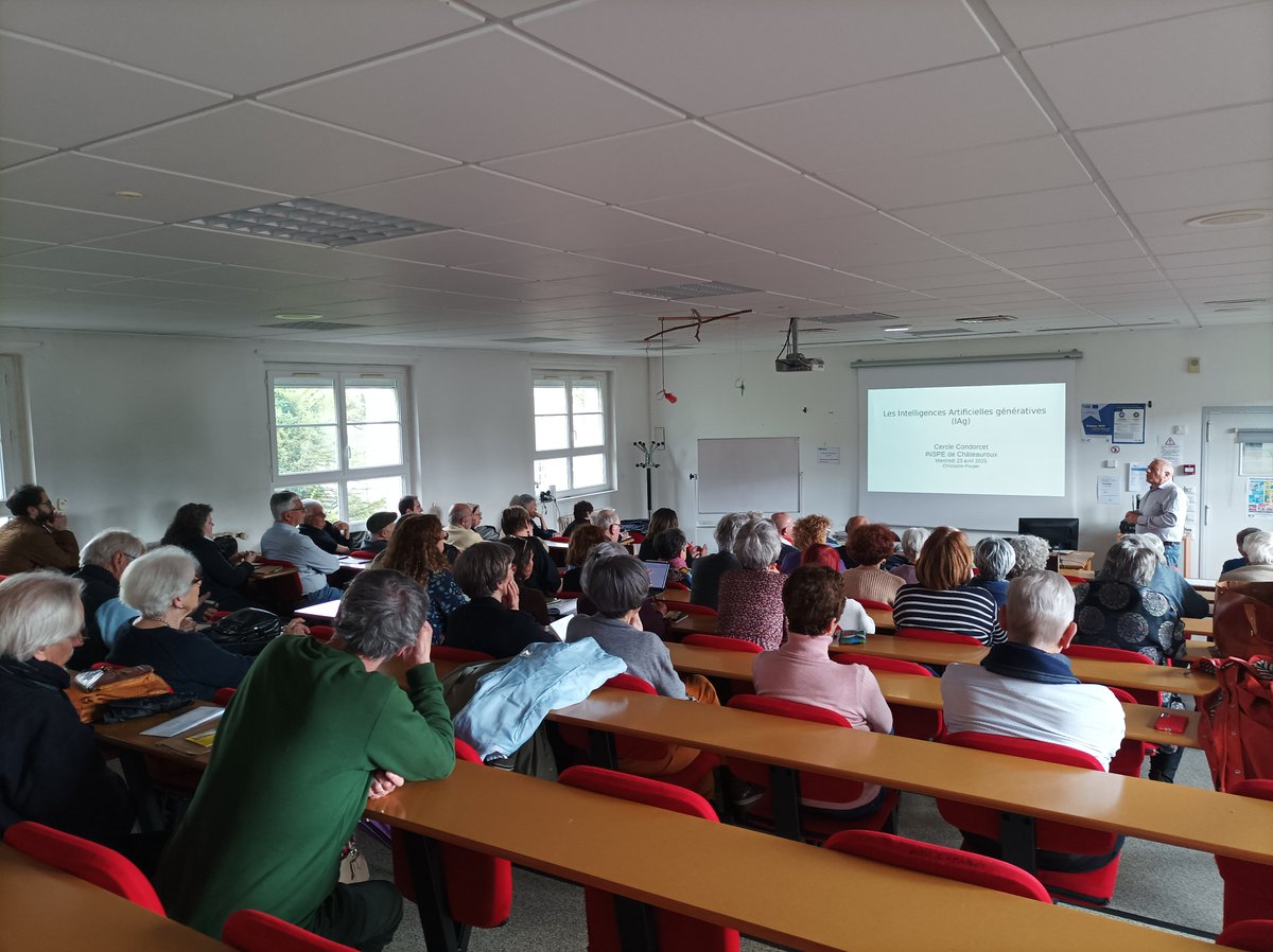 INSPÉ Centre Val de Loire (@inspecvl) on Twitter photo Ce 23 avril à l'<a href="/INSPECVL/">INSPÉ Centre Val de Loire</a> de Châteauroux, le Cercle Condorcet a eu le plaisir d’accueillir Christophe Poupet pour une conf sur l'IA !
Plus de 80 enseignants, étudiants et passionnés étaient présents pour explorer les enjeux de l'IA : compréhension, évolution, créativité humaine… Ce 23 avril à l'<a href="/INSPECVL/">INSPÉ Centre Val de Loire</a> de Châteauroux, le Cercle Condorcet a eu le plaisir d’accueillir Christophe Poupet pour une conf sur l'IA !
Plus de 80 enseignants, étudiants et passionnés étaient présents pour explorer les enjeux de l'IA : compréhension, évolution, créativité humaine…