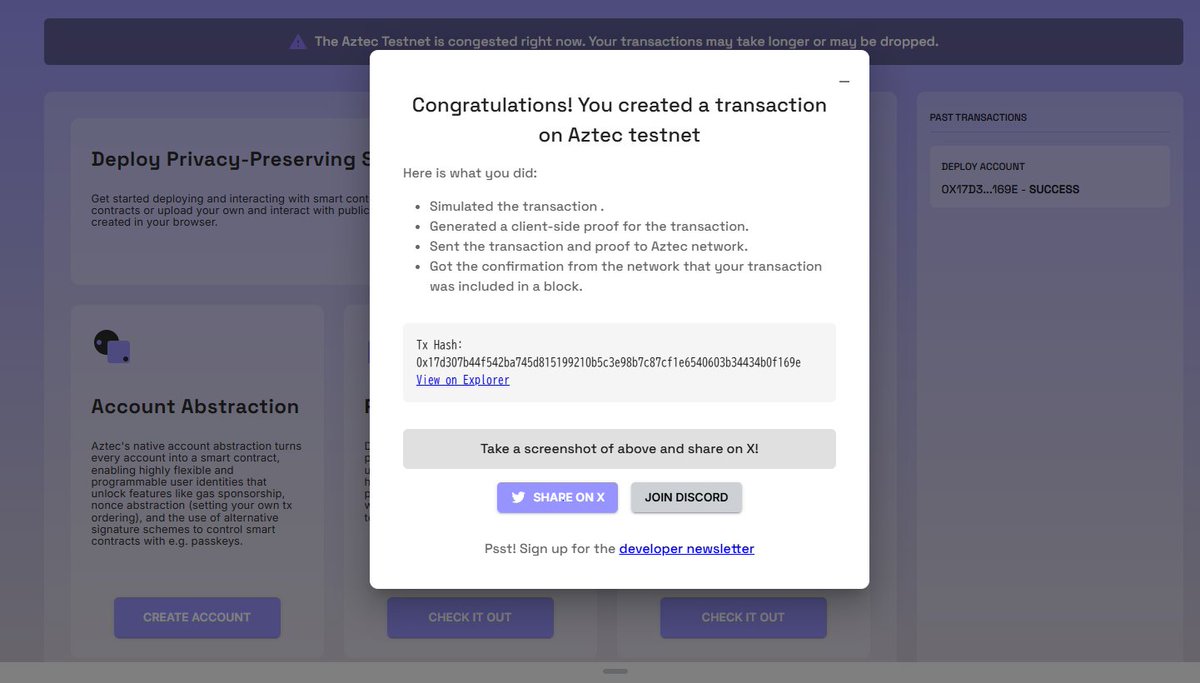 dss9r2's tweet photo. I sent a private transaction on @aztecnetwork Public Testnet by generating a client-side proof.

Try it yourself with Aztec Playground: https://t.co/VOc7BQThuh https://t.co/7B13fU8XCS