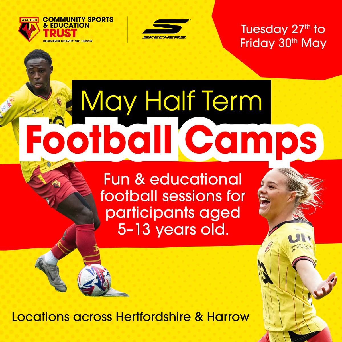Watford FC CSE Trust (@wfctrust) on Twitter photo ⚽️ Calling all young football enthusiasts! ⚽️
Our May Football Camps are the perfect opportunity to develop football skills, make new memories and have a load of fun!
Book now:
Watford: bookings.watfordfccsetrust.com/project/65182
Harpenden: bookings.watfordfccsetrust.com/project/65183
Harrow: bookings.watfordfccsetrust.com/project/66936 ⚽️ Calling all young football enthusiasts! ⚽️
Our May Football Camps are the perfect opportunity to develop football skills, make new memories and have a load of fun!
Book now:
Watford: bookings.watfordfccsetrust.com/project/65182
Harpenden: bookings.watfordfccsetrust.com/project/65183
Harrow: bookings.watfordfccsetrust.com/project/66936