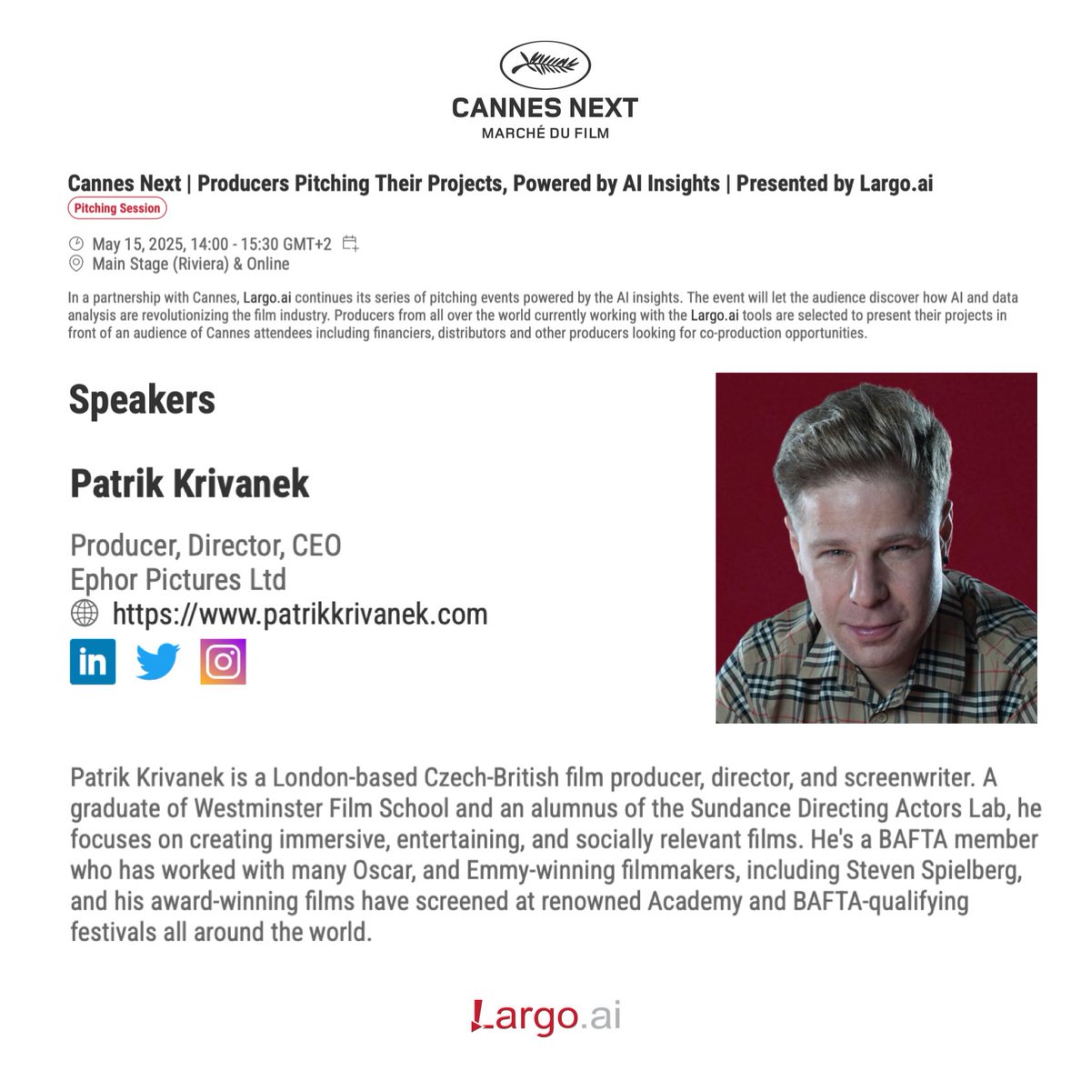patrikkrivanek's tweet photo. Coming soon!

https://t.co/CISi1KvpcO

Over 600 reservations received for an event with seating for 400 - standing room expected!

@mdf_cannes @Festival_Cannes @LargoUpdates @EphorPictures https://t.co/8CWgfTgksZ