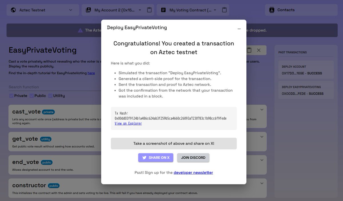 dss9r2's tweet photo. I sent a private transaction on @aztecnetwork Public Testnet by generating a client-side proof.

Try it yourself with Aztec Playground: https://t.co/VOc7BQThuh https://t.co/nS9plXLDU0