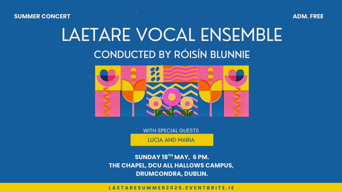 LaetareVocalEnsemble (@laetaredublin) on Twitter photo Summer Concert! We are teaming up with the amazing violin duo Lucia Mac Partlin and Maria Ryan on Sunday 18th May at 6pm in DCU All Hallows. Adm free. Tickets: LaetareSummer2025.eventbrite.ie Summer Concert! We are teaming up with the amazing violin duo Lucia Mac Partlin and Maria Ryan on Sunday 18th May at 6pm in DCU All Hallows. Adm free. Tickets: LaetareSummer2025.eventbrite.ie