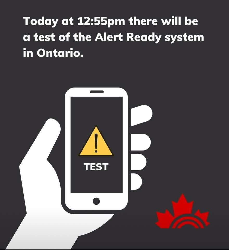 There will be a routine test of the National Public Alerting System, Alert Ready, TODAY - May 7 at 12:55 pm.

For more information, visit alertready.ca