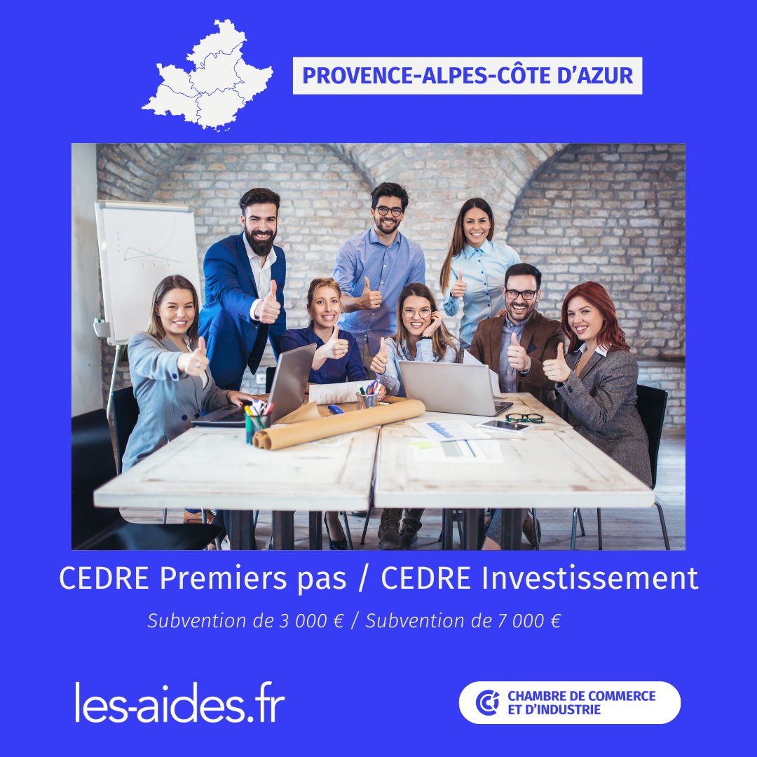 [Provence-Alpes-Côte-D'Azur]
#Entreprises #associations en <a href="/MaRegionSud/">Région Sud</a> : vous agissez pour la #TransitionEcologique ?
𝐂𝐄𝐃𝐑𝐄 𝐏𝐫𝐞𝐦𝐢𝐞𝐫𝐬 𝐩𝐚𝐬 : conseil à coût réduit
𝐂𝐄𝐃𝐑𝐄 𝐈𝐧𝐯𝐞𝐬𝐭𝐢𝐬𝐬𝐞𝐦𝐞𝐧𝐭 : soutien aux projets durables
➡️  les-aides.fr/aides?q=CEDRE&…