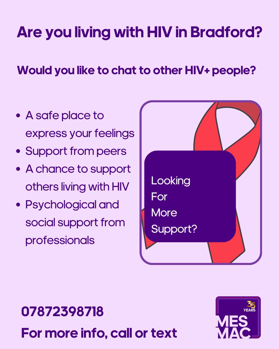 Did you know we have a regular #HIV support group running in Bradford city centre? A safe space to express your feelings, find support from your peers and professionals.

To join the group or for more info call / text: 
📞07872398718
 
#HIVPositive #HIVPrevention #HIVAwareness