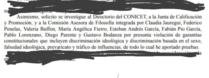 MariaJBinetti's tweet photo. Estimado @DarioGenua, le he enviado un recurso administrativo en el que pido investigar al Directorio, Junta y Comisión de Filosofía del @Conicet  por  discriminación ideológica y basada en el sexo, falsedad ideológica, prevaricato y tráfico de influencias de lo cual soy víctima https://t.co/BviVJbG8zO
