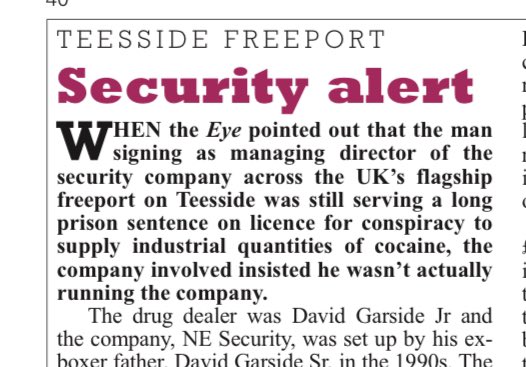 richard brooks (@rbrooks45) on Twitter photo More on the company running security at Teesside Freeport - denies that drug dealer who signed as managing director is in charge so must be his father, whoās still running away from Ā£1.5m bill for tax dodging. What could go wrong? Details in current <a href="/PrivateEyeNews/">Private Eye Magazine</a>. More on the company running security at Teesside Freeport - denies that drug dealer who signed as managing director is in charge so must be his father, whoās still running away from Ā£1.5m bill for tax dodging. What could go wrong? Details in current <a href="/PrivateEyeNews/">Private Eye Magazine</a>.