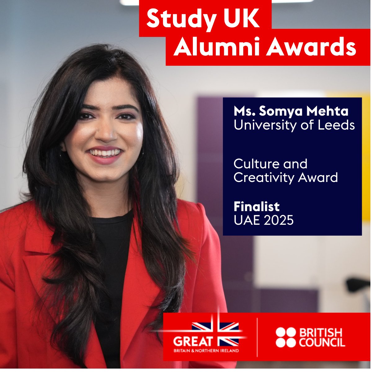 BritishCouncilUAE (@uaebritish) on Twitter photo Celebrating Excellence! ๐
A huge shoutout to Ms. Somya Mehta our #StudyUKAlumniAwards Culture and Creativity category finalists in the UAE! ๐
She is an alumna of <a href="/UniversityLeeds/">University of Leeds</a>. Your achievements inspire us all!
<a href="/StudyUKBritish/">Study UK</a>
@universityofleeds
@leedsalumni
<a href="/somyamhta/">Somya Mehta</a> Celebrating Excellence! ๐
A huge shoutout to Ms. Somya Mehta our #StudyUKAlumniAwards Culture and Creativity category finalists in the UAE! ๐
She is an alumna of <a href="/UniversityLeeds/">University of Leeds</a>. Your achievements inspire us all!
<a href="/StudyUKBritish/">Study UK</a>
@universityofleeds
@leedsalumni
<a href="/somyamhta/">Somya Mehta</a>