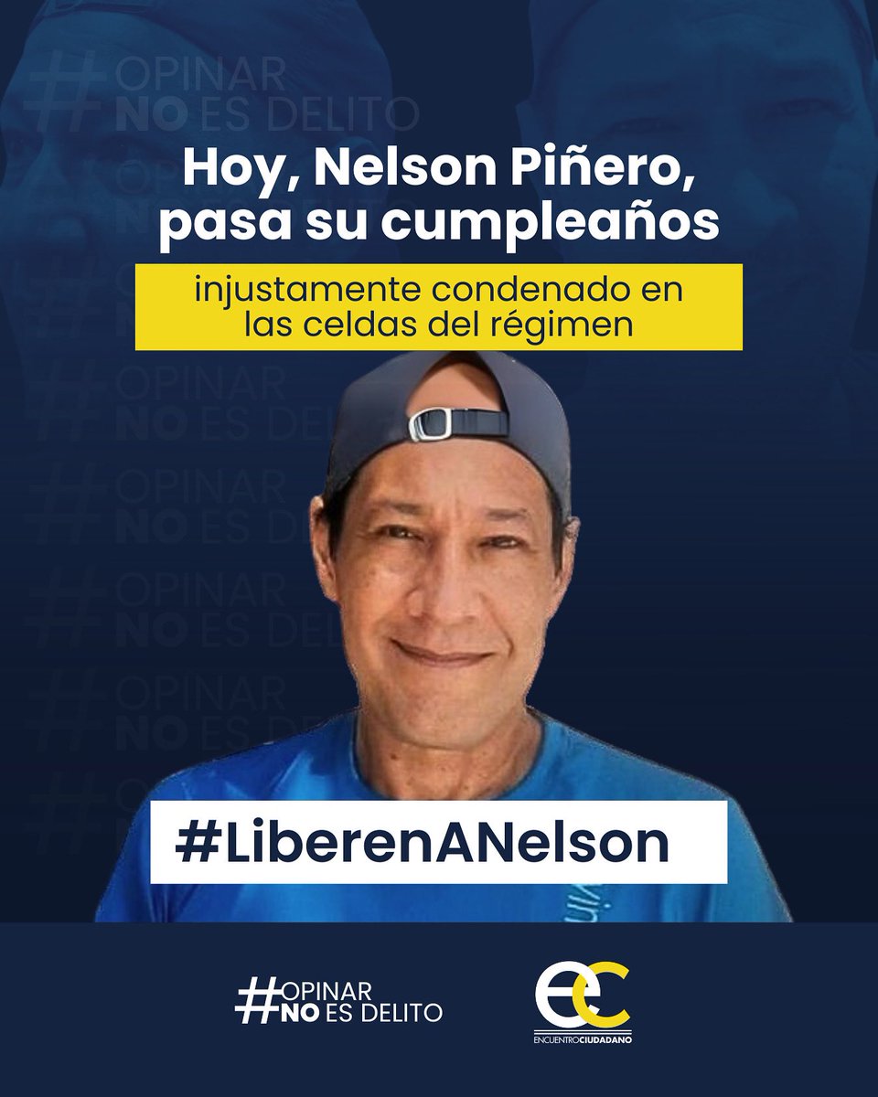 Hoy cumple años nuestro dirigente Nelson Piñero, quien pasa otro año más tras las rejas, condenado injustamente a 15 años de prisión.

Su caso es evidencia de un sistema de justicia totalmente controlado por el régimen: un hombre inocente pagando una pena que no le corresponde,