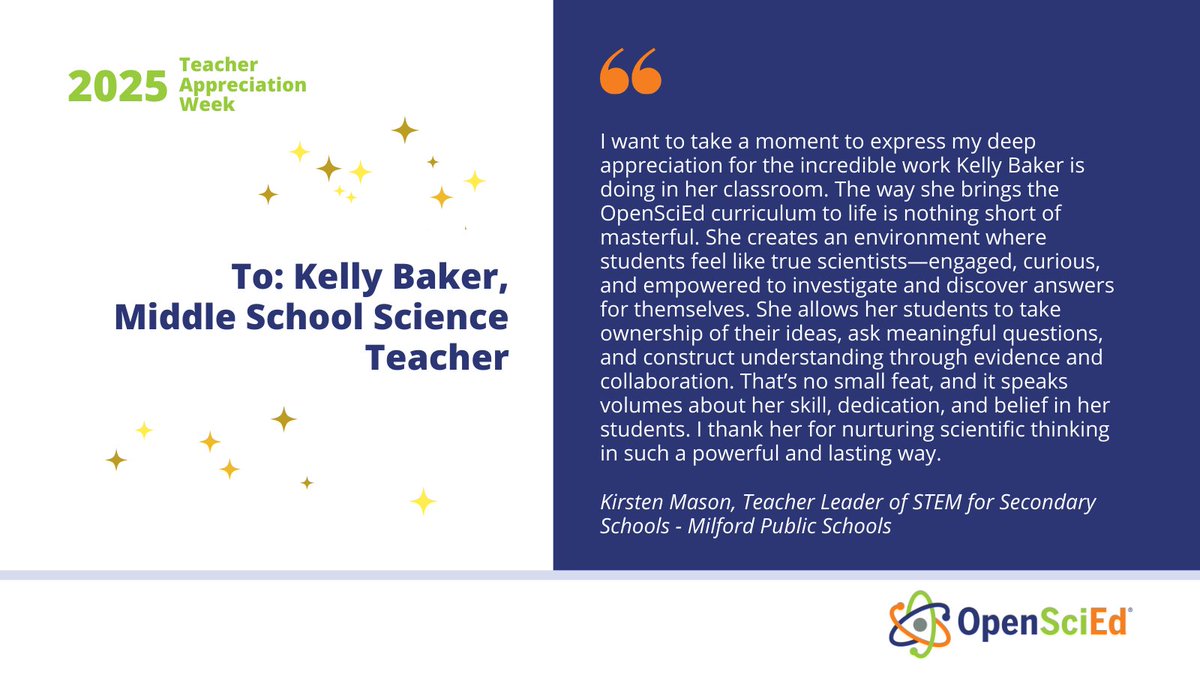 OpenSciEd's tweet image. #OpenSciEd teachers are creating real change — one student, one question, one lesson at a time.❤️ #TeacherAppreciation #ScienceEducation #ThankATeacher