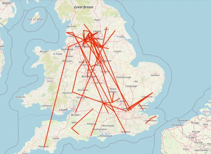 daveatherton's tweet photo. GB News' Charlie Peters @CDP1882 outstanding work on Pakistani rape gangs reaches a new high. Here he maps out the trafficking routes of victims, nationwide. 

Some were aged as young as a 11, one was trafficked from Brighton to Preston, a distance of 280 miles. 

https://t.co/J7U1lziqrb