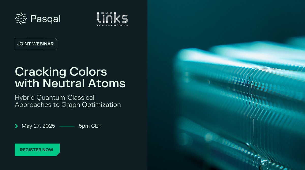Free webinar on quantum optimization

Join Fondazione Links &amp; Pasqal to explore hybrid quantum-classical solutions for graph coloring problems using neutral atom processors.

🗓️ May 27, 5PM CEST
🔗 Register now: app.livestorm.co/pasqal/crackin…  

#QuantumComputing #Optimization #Pasqal