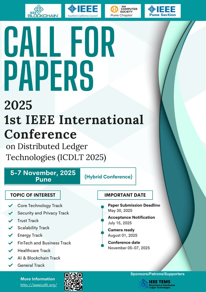 IEEE Blockchain Technical Community (@blockchain_ieee) on Twitter photo The ICDLT 2025 Call for Papers is open! Submit your work and join us at this global event. All submission details are available. ieeeicdlt.org #ICDLT2025 #CallForPapers #Research #IEEE #BCTC #Blockchain The ICDLT 2025 Call for Papers is open! Submit your work and join us at this global event. All submission details are available. ieeeicdlt.org #ICDLT2025 #CallForPapers #Research #IEEE #BCTC #Blockchain