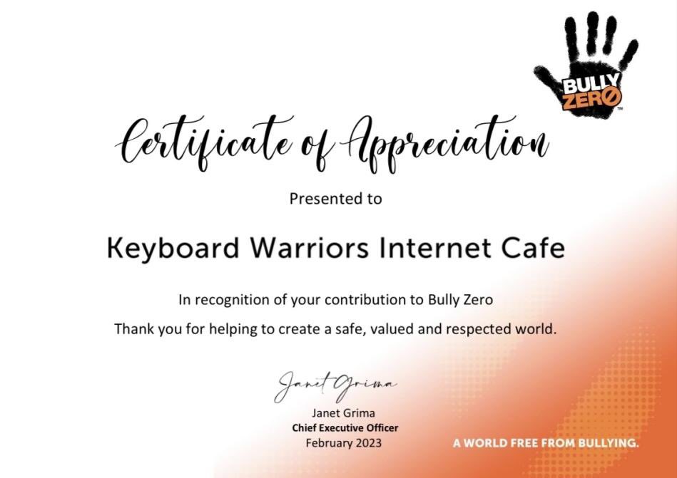 kwic:// DTonks (@dtonks5) on Twitter photo After our mint we donated 5000 Ada to <a href="/BullyZero/">Bully Zero</a>
Bullyzero aligns with our vision of creating a safe place for all. Rewriting the stereotype of what a keyboard warrior is and using the message to keep on empowering the digital landscape.
The Bully Zero mission is to prevent After our mint we donated 5000 Ada to <a href="/BullyZero/">Bully Zero</a>
Bullyzero aligns with our vision of creating a safe place for all. Rewriting the stereotype of what a keyboard warrior is and using the message to keep on empowering the digital landscape.
The Bully Zero mission is to prevent