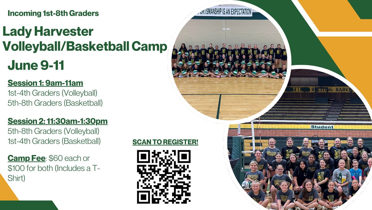Almost 1 month out from kids camp! Get your little Harvester registered today! 💚🏐