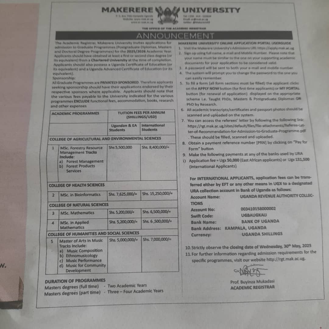 Ronald Galiwango, PhD (@galiwangor) on Twitter photo Call for applications:
MSc Bioinformatics at <a href="/Makerere/">Makerere University</a> <a href="/AceUganda/">ACE Bioinformatics & Data Sciences</a>
Application deadline: 30th May 2025
URL apply.mak.ac.ug Call for applications:
MSc Bioinformatics at <a href="/Makerere/">Makerere University</a> <a href="/AceUganda/">ACE Bioinformatics & Data Sciences</a>
Application deadline: 30th May 2025
URL apply.mak.ac.ug