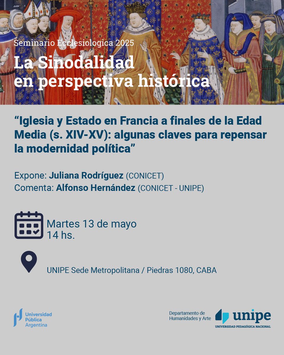 Universidad Pedagógica Nacional (@unipe_ar) on Twitter photo Seminario Ecclesiologica 2025 📷
Expone: Juliana Rodríguez (<a href="/CONICETDialoga/">CONICET Dialoga</a> )
Comenta: Alfonso Hernández (<a href="/CONICETDialoga/">CONICET Dialoga</a> - #UNIPE)
📆13 de mayo
⌚️14:00 hs
⚫️Sede Metropolitana (Piedras 1080) Seminario Ecclesiologica 2025 📷
Expone: Juliana Rodríguez (<a href="/CONICETDialoga/">CONICET Dialoga</a> )
Comenta: Alfonso Hernández (<a href="/CONICETDialoga/">CONICET Dialoga</a> - #UNIPE)
📆13 de mayo
⌚️14:00 hs
⚫️Sede Metropolitana (Piedras 1080)