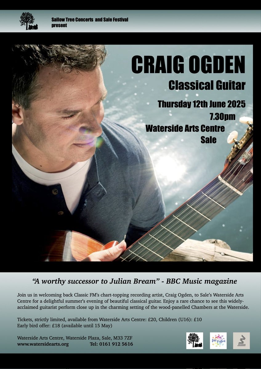 Sallow Tree Concerts (@slwtreeconcerts) on Twitter photo We are so excited to be welcoming back the amazing classical guitarist Craig Ogden (as heard on Classic FM!) to the <a href="/WatersideArts/">Waterside Arts</a> in Sale on Thursday 12th June! Don't miss out -tickets on sale now and selling fast!
watersidearts.org/events/sale-fe…
#SaleM33 #guitar #music <a href="/SaleFestival/">Sale Festival</a> We are so excited to be welcoming back the amazing classical guitarist Craig Ogden (as heard on Classic FM!) to the <a href="/WatersideArts/">Waterside Arts</a> in Sale on Thursday 12th June! Don't miss out -tickets on sale now and selling fast!
watersidearts.org/events/sale-fe…
#SaleM33 #guitar #music <a href="/SaleFestival/">Sale Festival</a>