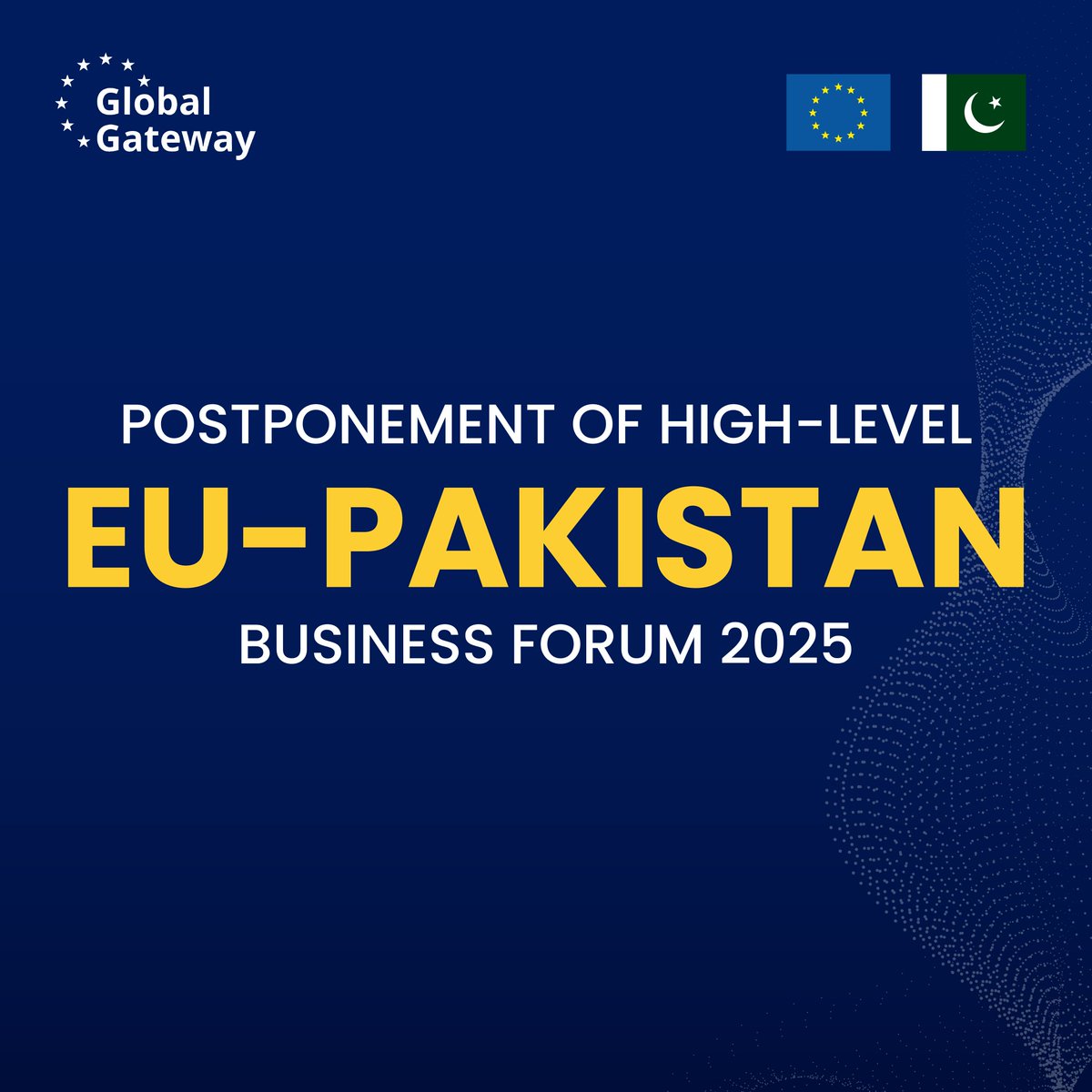 We regret to inform you that, due to recent cross-border developments, the High-Level 🇪🇺🇵🇰 Business Forum originally scheduled for 14–15 May will be postponed.

This decision has been taken to ensure the full participation of key stakeholders and.. 1/2
