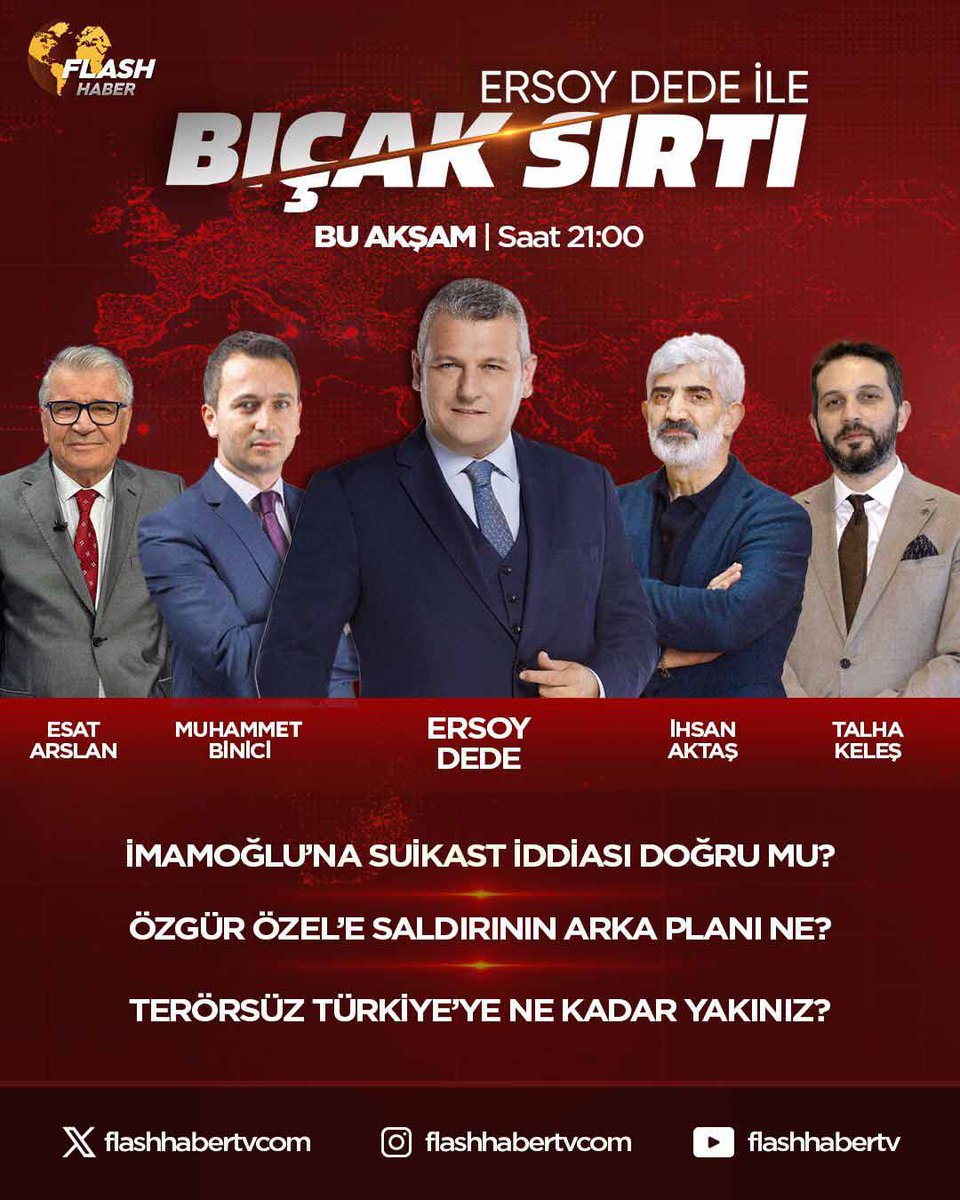 Bu akşam, Ersoy Dede’nin hazırlayıp sunduğu ve #FlashHABER’de canlı olarak ekranlara gelen #BıçakSırtı programına konuk olacağım.

Toplumsal meseleleri cesurca ele alan bu programda, kendi bakış açımı ve çözüm önerilerimi paylaşacağım.

Saat  21’de ekran başında buluşmak