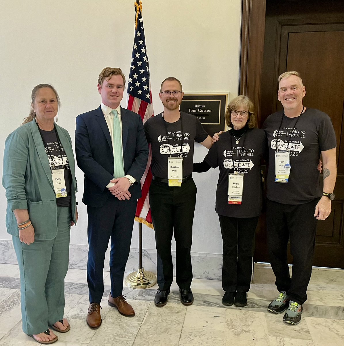 Happy to #Head2Hill with this awesome team from AR. Thanks to <a href="/NBTStweets/">National Brain Tumor Society</a> for coordinating the day &amp; to Legislative Correspondent Riley Larson, of <a href="/SenTomCotton/">Tom Cotton</a> ‘s office, for meeting with us on 5/6/25 to discuss critical legislative &amp; funding needs of the brain tumor community.