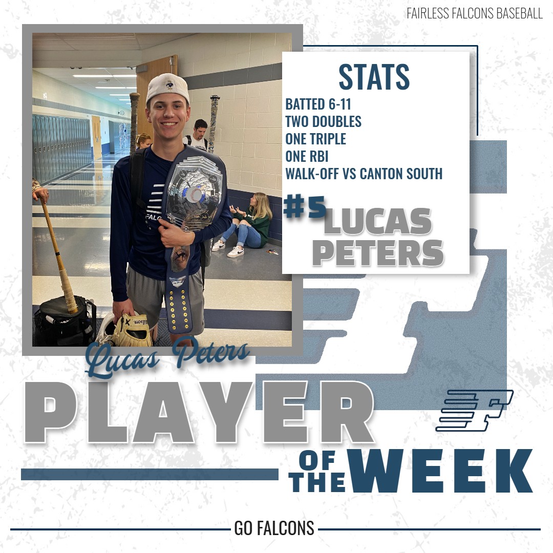 The champion of the belt this week goes to Lucas Peters.  Lucas had a big week last week, starting it off with a walk-off single vs Canton South.  Who will take the belt this week, maybe a big night vs Northwest tonight will get them in the driver's seat.