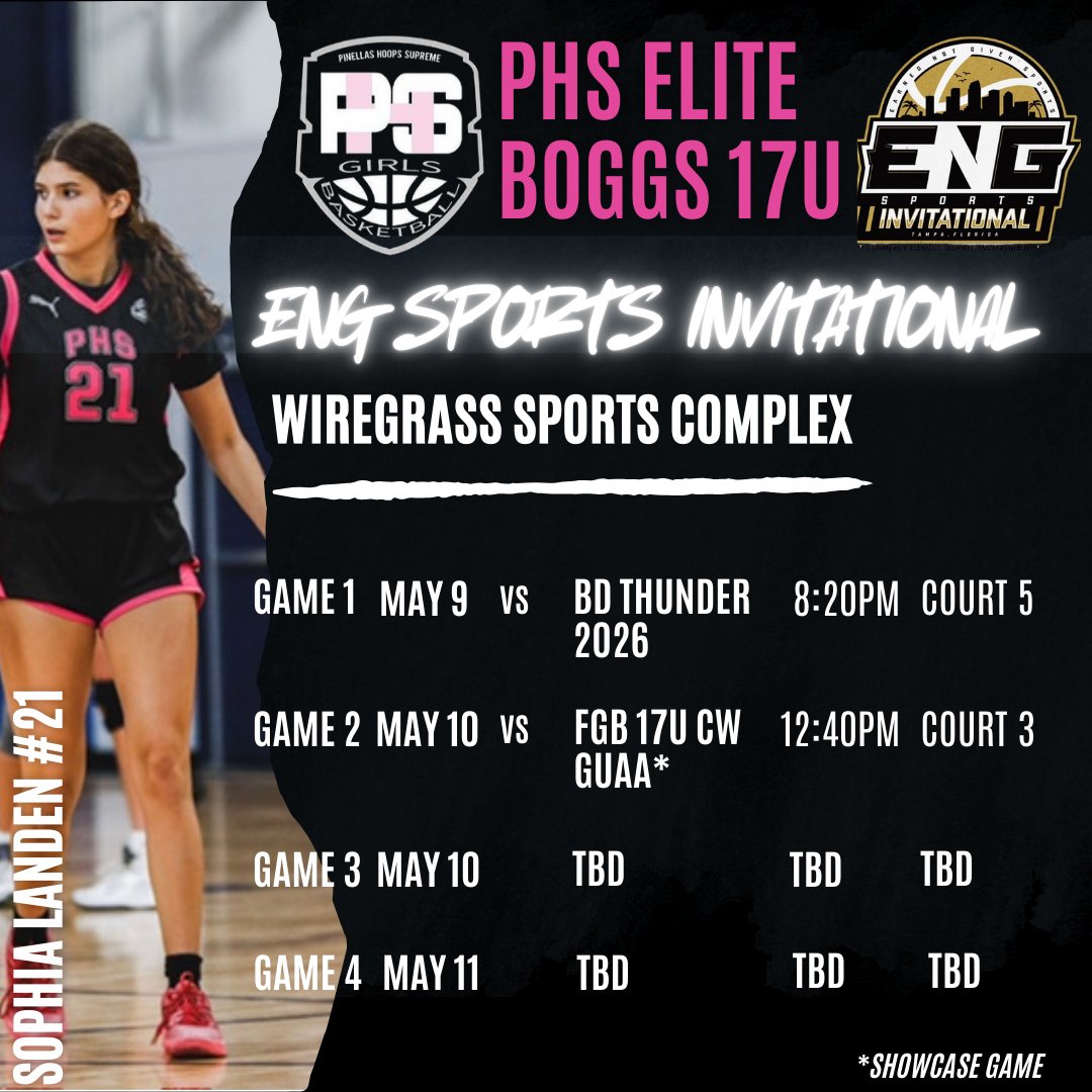 Sophia Landen (@sophialanden26) on Twitter photo Here’s my schedule for this weekend at the ENG Sports Invitational formally Candice Dupree!
<a href="/PHSGirlsBBall1/">Pinellas Hoop Supreme Girls Basketball NXT</a>
<a href="/coach_bianchi/">Coach Bianchi</a>
<a href="/B_Boggs13/">Coach B</a>
<a href="/PRO16G/">NXTPRO Girls League</a>
#ENGsports
#EarnedNotGiven
#classof2026 Here’s my schedule for this weekend at the ENG Sports Invitational formally Candice Dupree!
<a href="/PHSGirlsBBall1/">Pinellas Hoop Supreme Girls Basketball NXT</a>
<a href="/coach_bianchi/">Coach Bianchi</a>
<a href="/B_Boggs13/">Coach B</a>
<a href="/PRO16G/">NXTPRO Girls League</a>
#ENGsports
#EarnedNotGiven
#classof2026