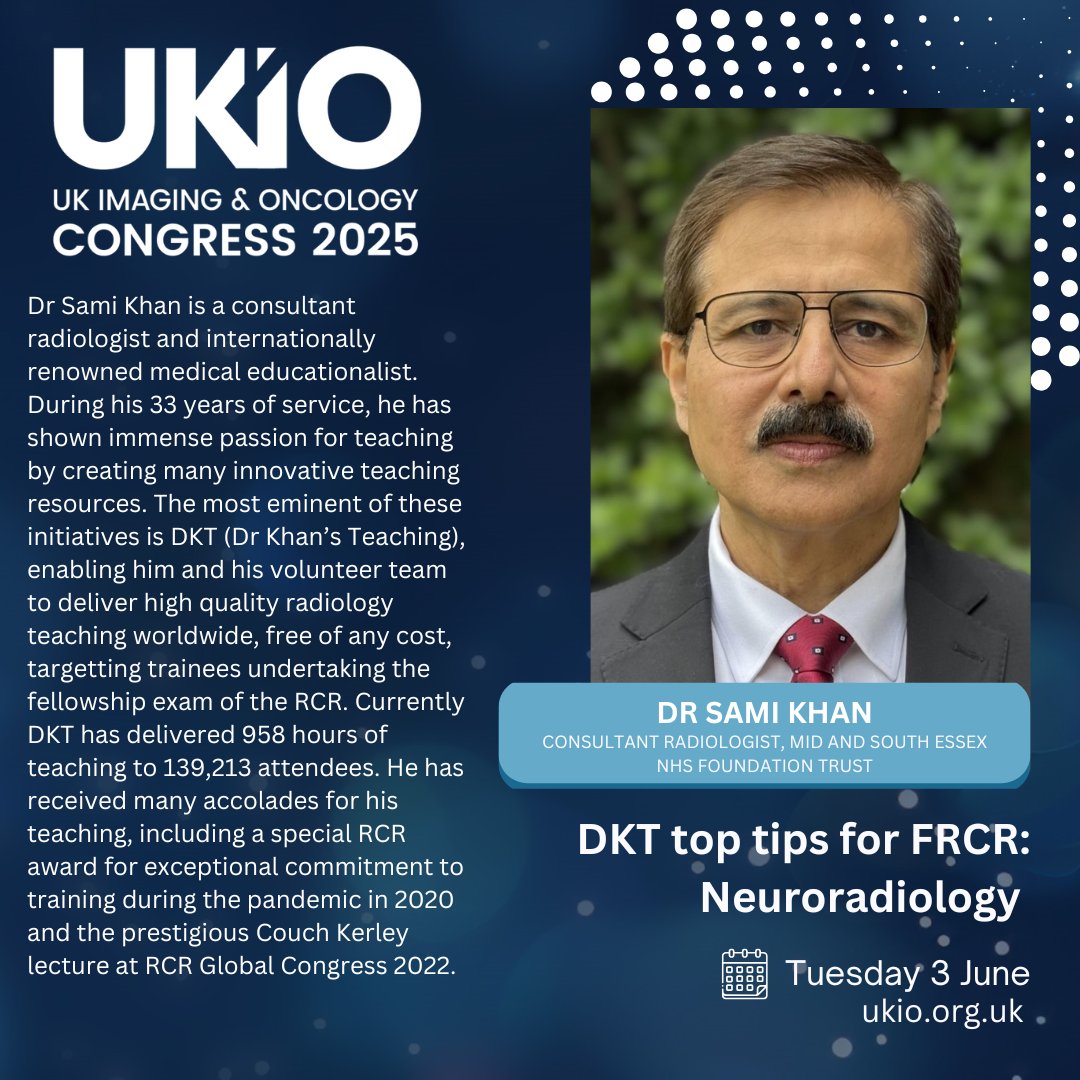UKIOCongress (@ukiocongress) on Twitter photo 🤝 MEET THE SPEAKERS
We're thrilled to have <a href="/drkhansteaching/">Dr Sami Khan</a> & his team back at #UKIO2025 leading the trainee programme & a series of sessions on 'DKT top tips for FRCR'. Trainee tickets are just £78 or the Weds is free to attend
View the prog & book at bit.ly/43rolnL 🤝 MEET THE SPEAKERS
We're thrilled to have <a href="/drkhansteaching/">Dr Sami Khan</a> & his team back at #UKIO2025 leading the trainee programme & a series of sessions on 'DKT top tips for FRCR'. Trainee tickets are just £78 or the Weds is free to attend
View the prog & book at bit.ly/43rolnL