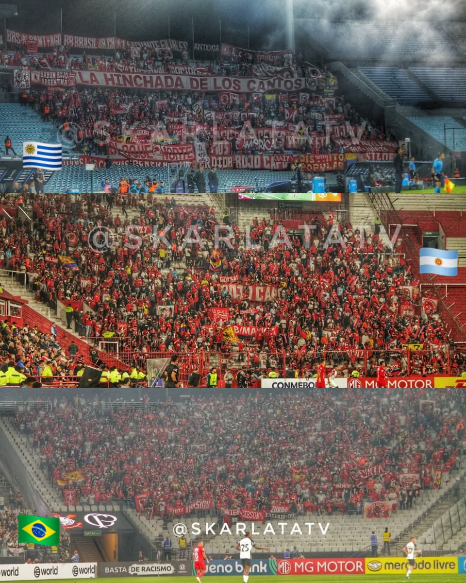 elcaspaleandro's tweet photo. Que gigante la hinchada de América, casi 10.000 hinchas en los 3 partidos de visita en @SudamericanaBR , RECORD en esta copa, aplausos de pie para esta hermosa hinchada👏🇦🇹🏆
1.200 en Uruguay 🇺🇾 
3.000 en Argentina 🇦🇷
5.000 en Brasil 🇧🇷
Foto @skarlatatv https://t.co/b1NcFNHow0