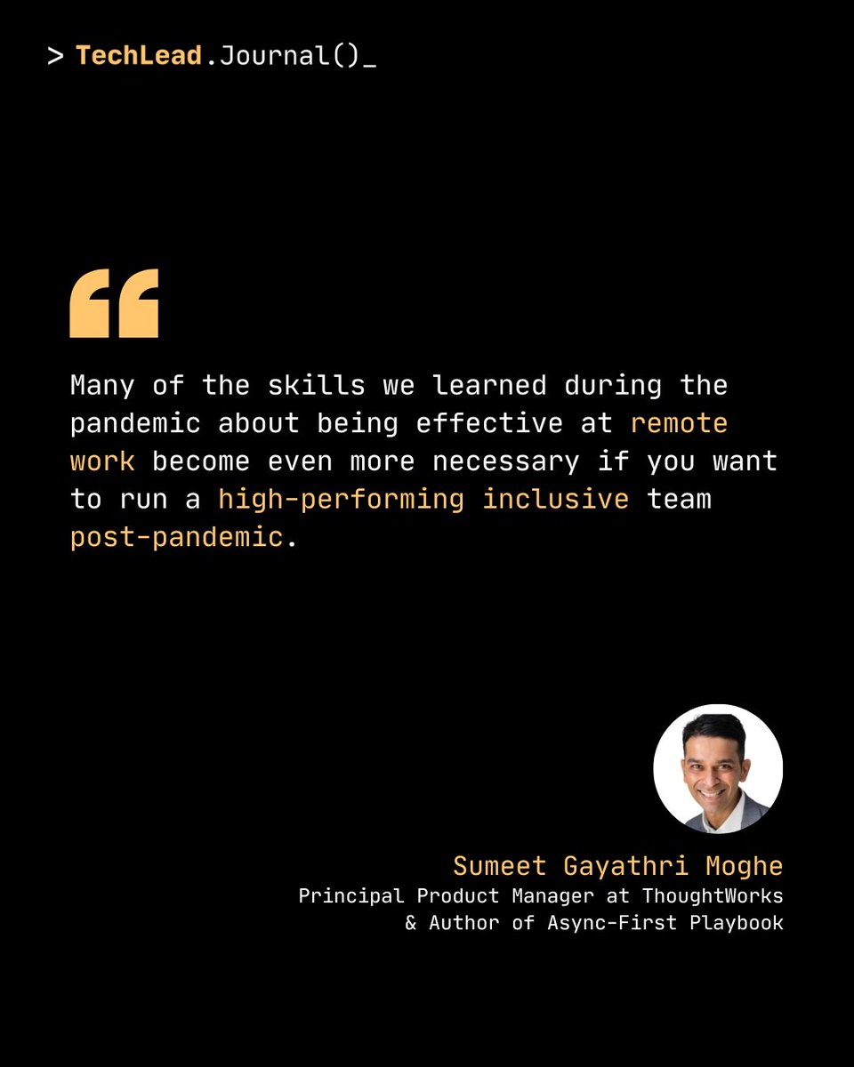 Skills learned during the pandemic for effective remote work are crucial for managing a high-performing, inclusive team post-pandemic.

Listen to the latest episode and get a 35% off on his book with code "MOGHE" at informit.com/async.

🎧 Tune in: techleadjournal.dev/episodes/215/