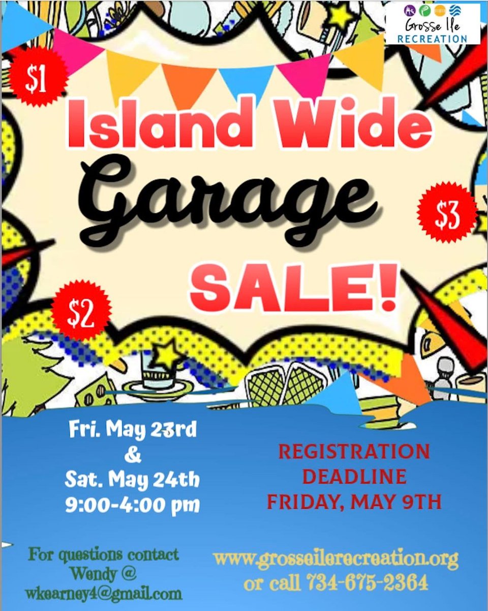 Island Wide Garage Sale
May 23 &amp; 24
9 AM to 4 PM
Registration deadline is Friday!