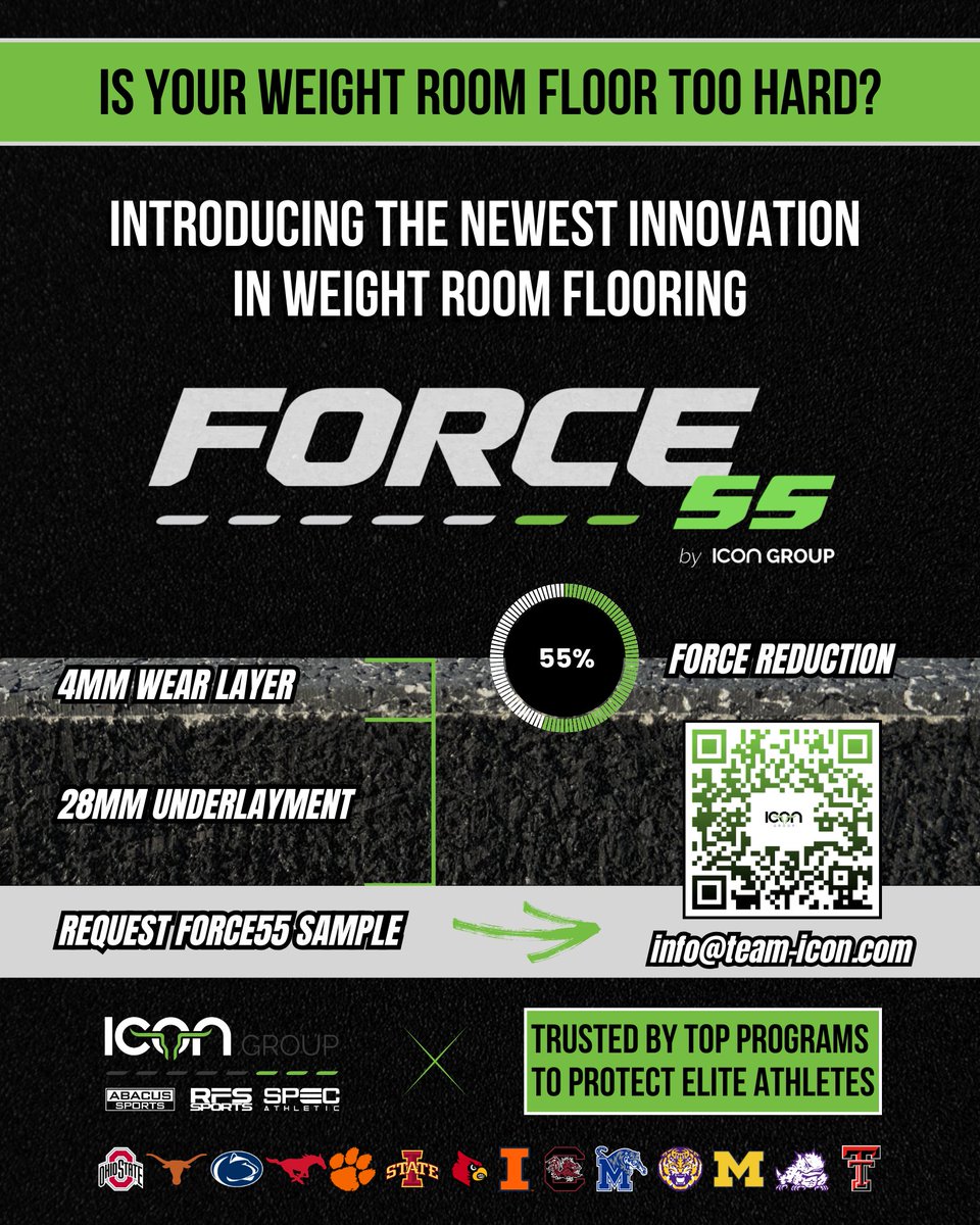 Team-ICON (@webuildicons) on Twitter photo Introducing Force55 by ICON Group ๐ช๐ฅ
The newest innovation in weight room flooringโengineered with 55% force reduction to minimize impact and maximize performance ๐๏ธโโ๏ธ
Give your athletes and coaches the protection they deserve.
Request your sample โ team-icon.com/#find-a-sales-โฆ Introducing Force55 by ICON Group ๐ช๐ฅ
The newest innovation in weight room flooringโengineered with 55% force reduction to minimize impact and maximize performance ๐๏ธโโ๏ธ
Give your athletes and coaches the protection they deserve.
Request your sample โ team-icon.com/#find-a-sales-โฆ