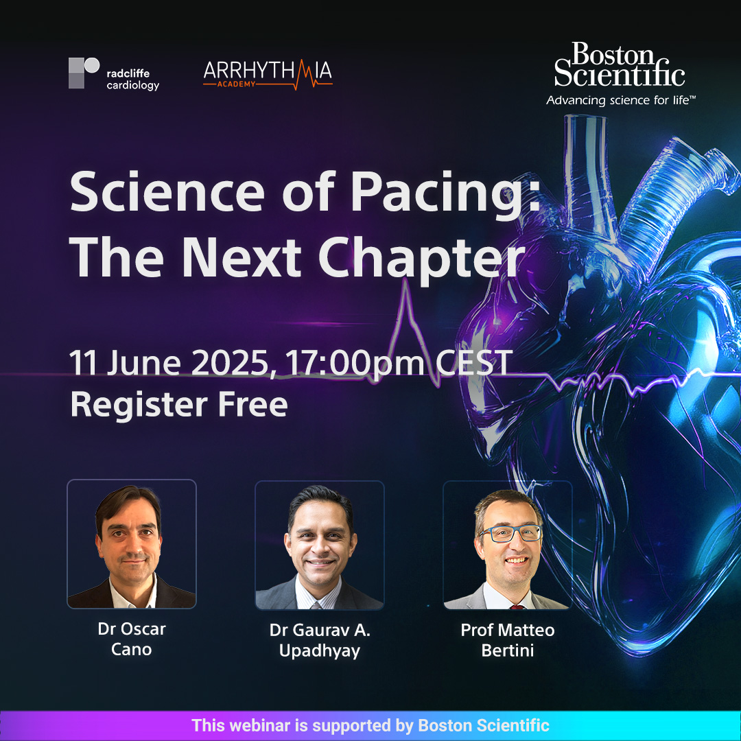 radcliffeCARDIO's tweet photo. Where is Conduction System Pacing headed next? Find out in this webinar [60-minutes], titled 'Science of Pacing: The Next Chapter'👉 https://t.co/Rc8FYYKcDt

Join Dr Óscar Cano, Dr Gaurav Upadhyay and Prof Matteo Bertini live on 11 June at 16:00 BST | 17:00 CEST  
as they explore future trends, new INSIGHT-LBBA data from #HRS2025 and practical pacing solutions.

You will explore:
🩺 Real cases
📊 The latest data
💬 Clinical insights

Be part of the future of pacing. 

#CSP #EPeeps #Cardiology @OCanoPerez