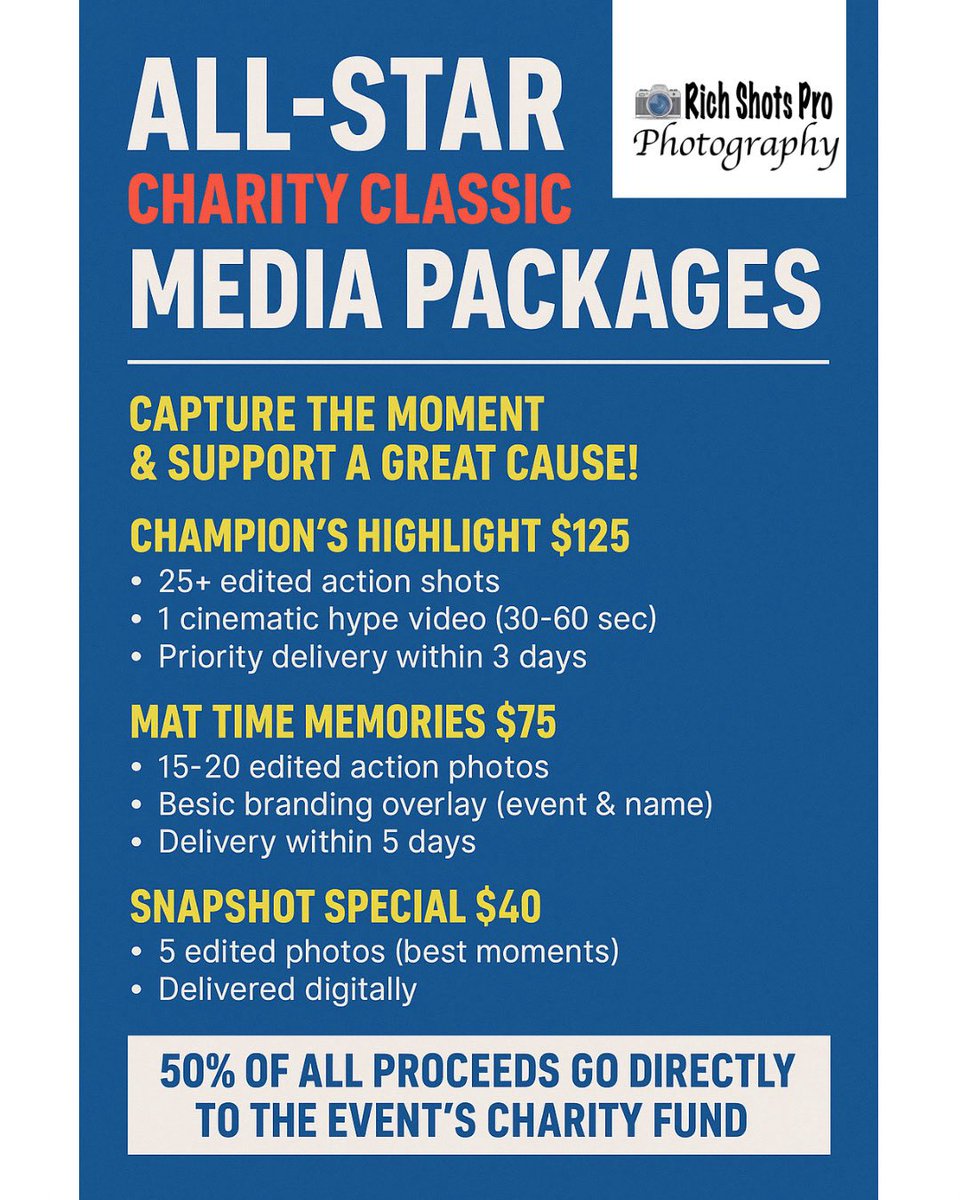 We’re proud to partner with Rich Shots Photography, the official photography partner for the 12th Annual All Star Classic this Saturday. If you’re interested in a package or purchasing any photos, please feel free to reach out to Rich on Instagram (richshotspro.arw)