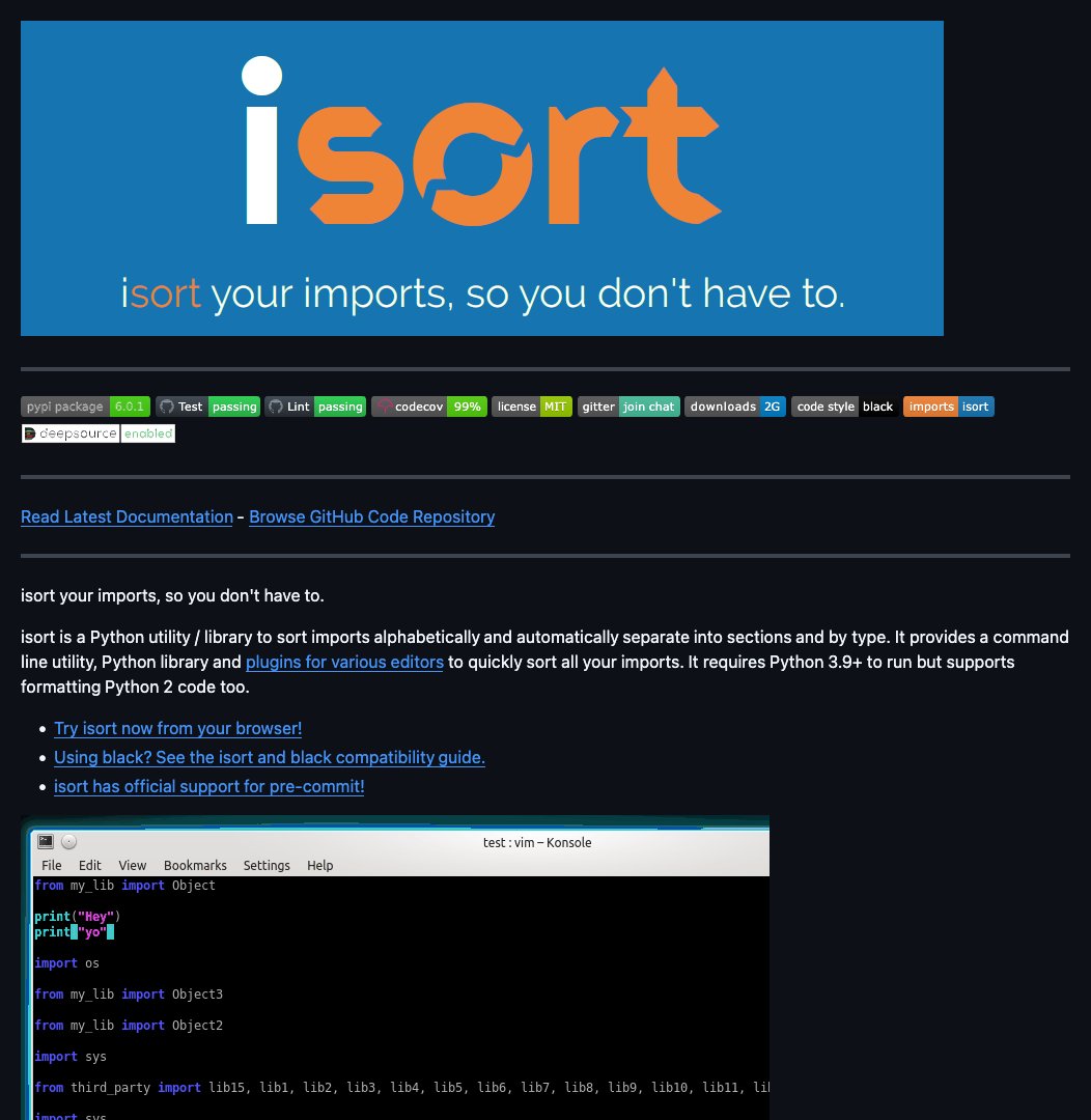 D4Vinci1's tweet image. isort

Keep your Python imports tidy with isort, the utility to sort and format your code for consistency! #python #codequality