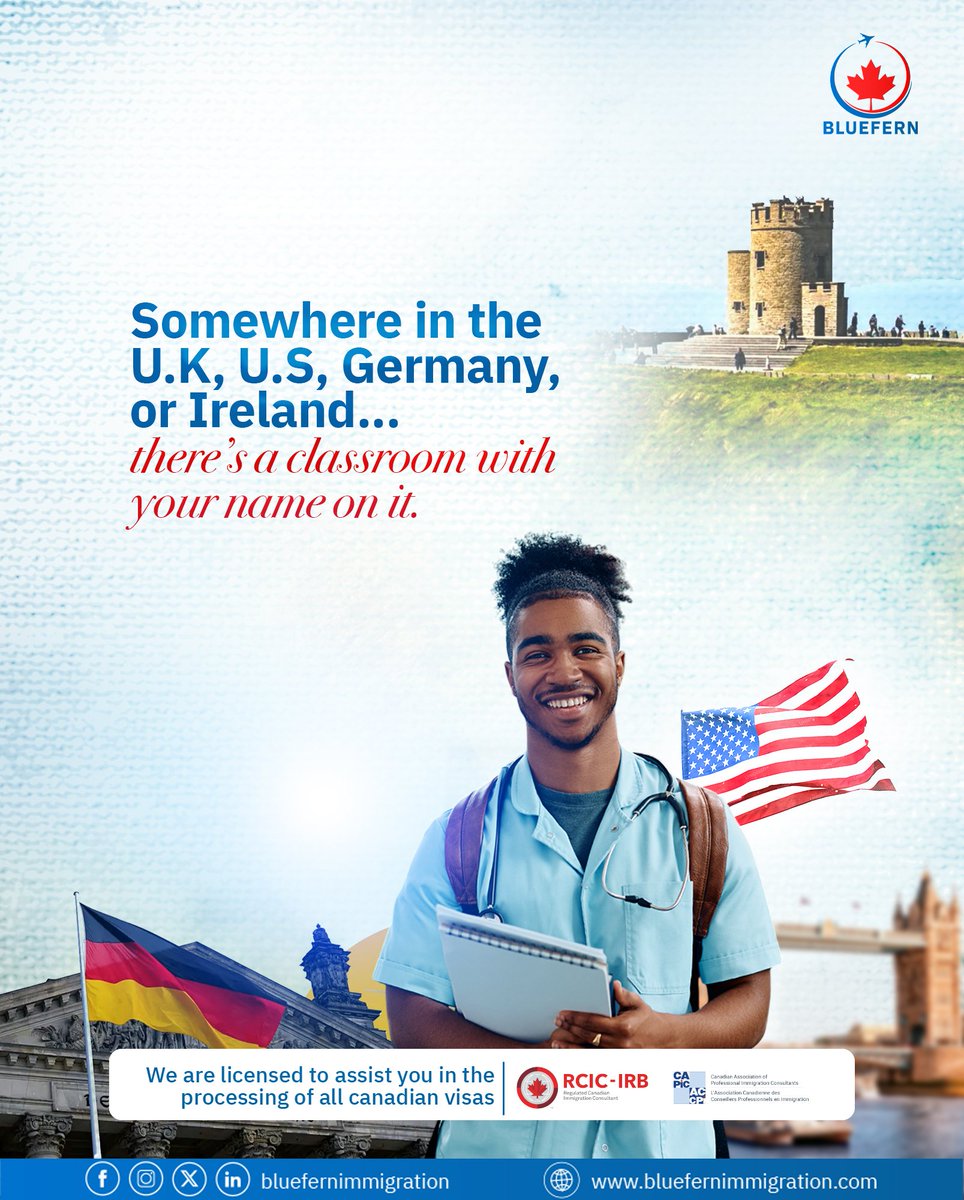 Bluefernimm01's tweet photo. Somewhere across the U.K, U.S, Germany, or Ireland…
A classroom is already waiting for you 📚✈️
Let BlueFern Immigration help you get there — licensed experts ✅ smooth process 🛫 big results.
#StudyAbroad #StudentVisa #BlueFernImmigration https://t.co/oQmXUATlTi