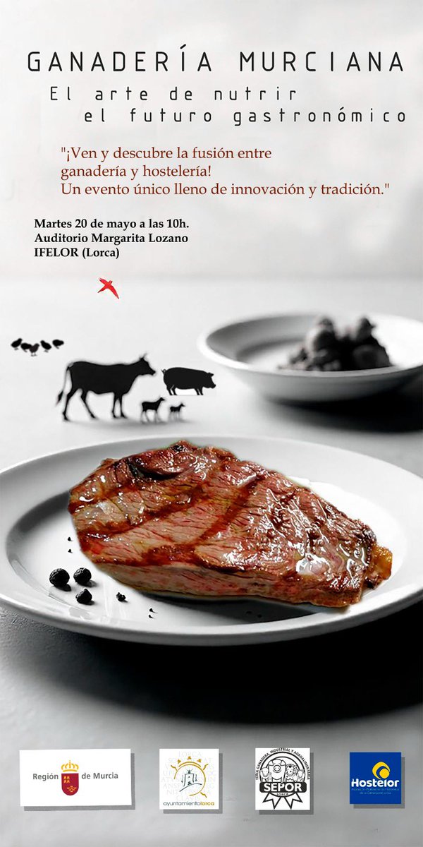 GANADERÍA MURCIANA
El arte de nutrir el futuro gastronómico
¡Descubre la fusión entre ganadería y hostelería! 🐽🍴
Martes 20 mayo · 10:00h · IFELOR (Lorca)

Con ganaderos de #FuenteÁlamo
¡Autobús gratis! Inscripciones hasta 16 mayo: 659 943 326
#Ganadería #TradiciónYFuturo
