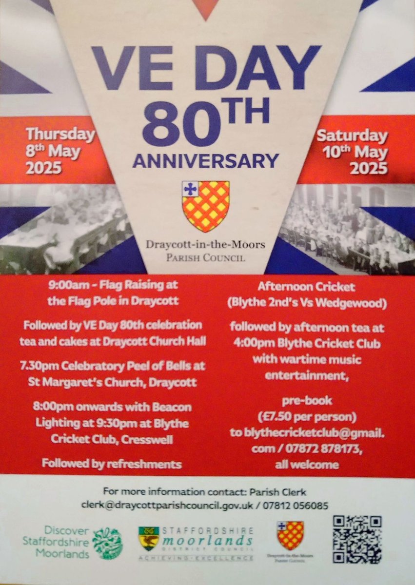 (2/3)
🎖️VE Day Celebrations at <a href="/BlytheCricket/">Blythe Cricket Club</a>
🎖️VE Day Celebrations at Endon Village Hall
🎖️VE Day 80 at <a href="/haleshallpark/">Haleshallcaravanpark</a>
🎖️VE Day 80 at St Margaret's, Draycott in the Moors