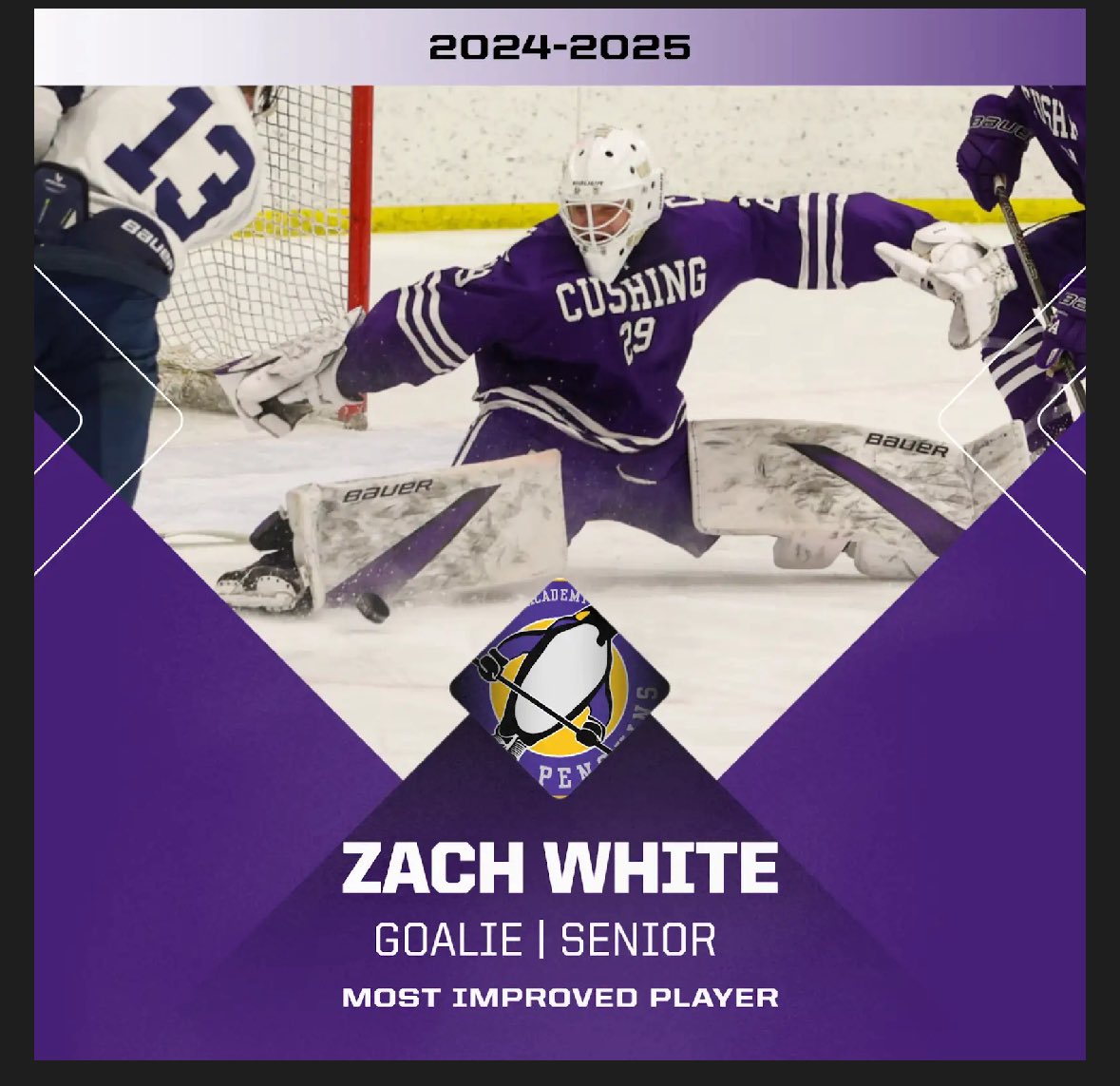 🏆MOST IMPROVED PLAYER: Zach White “Awarded to athlete who has shown the greatest development and growth throughout the season.” #RollPens 🐧