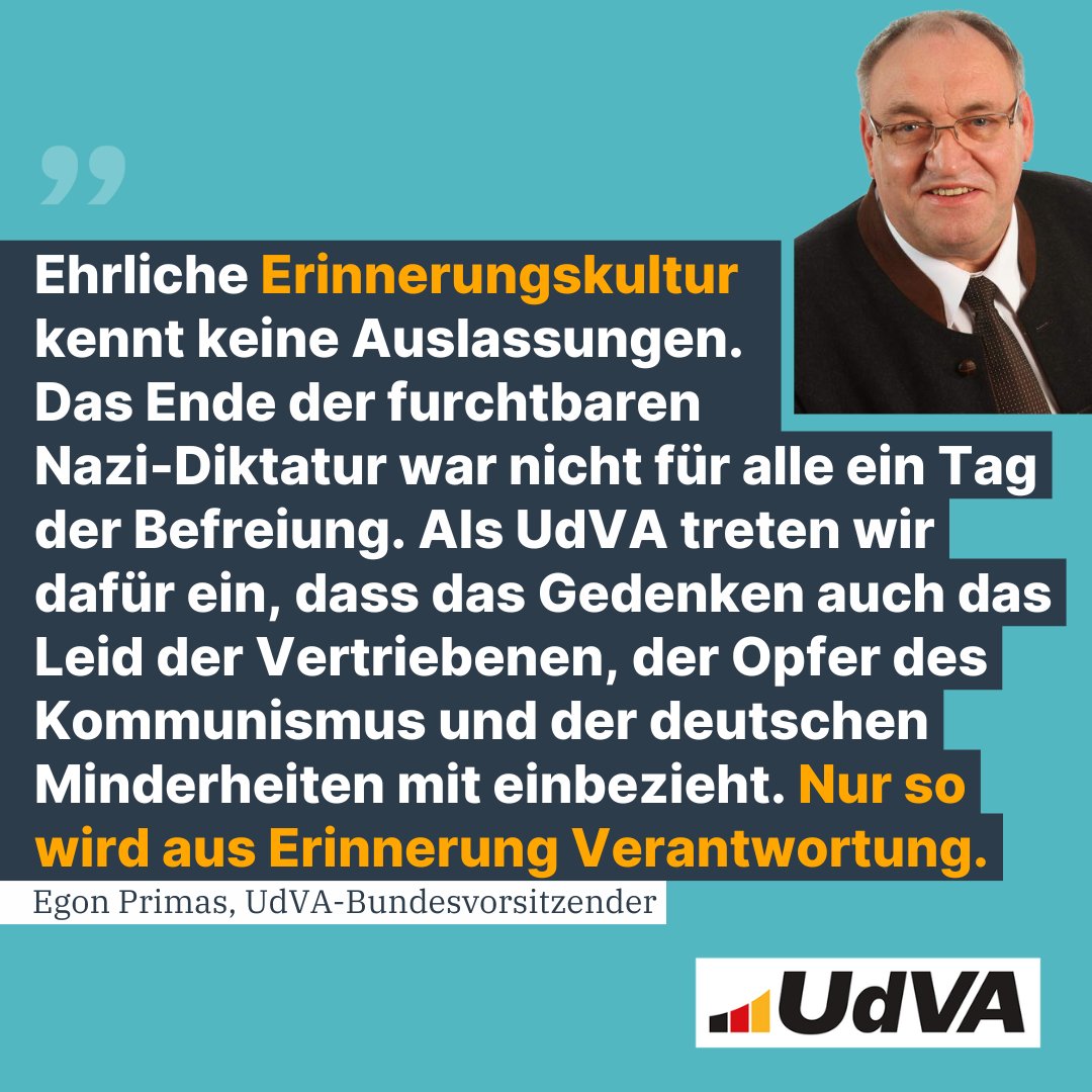 Morgen gedenken wir des 80. Jahrestages des Kriegsendes. Die UdVA erinnert daran, dass mit dem Tag der Befreiung vom Nationalsozialismus am 8. Mai 1945 nicht alle Menschen befreit wurden. Auch das gehört zur Erinnerungskultur.
udva.cdu.de/artikel/primas…
#8mai1945 #8mai <a href="/AGDMBerlin/">AGDM</a>