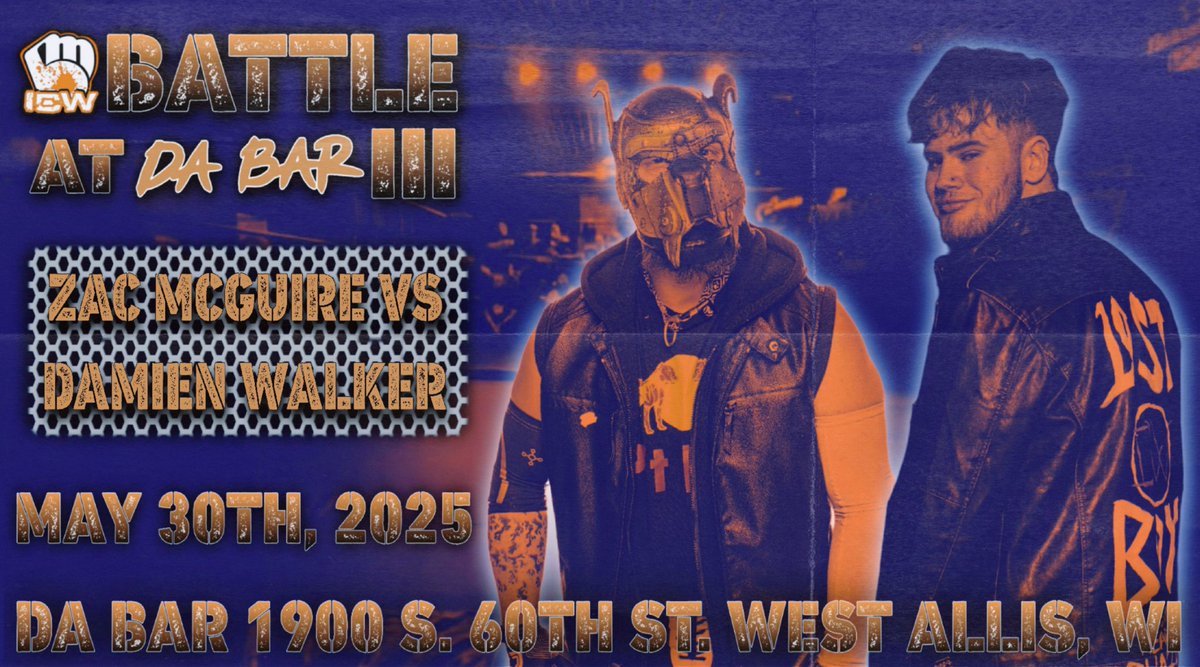 ICWMKE's tweet image. 馃毃MATCH ANNOUNCEMENT馃毃
May 30th, "The Lost Boy" Damien Walker Will Get The Chance to Make His ICW Debut as He Takes on Longtime Member of The ICW Roster "Pitbull" Zac McGuire Along Side Pitbull's New Manger Chris Arzberger of 4th Wall Entertainment!