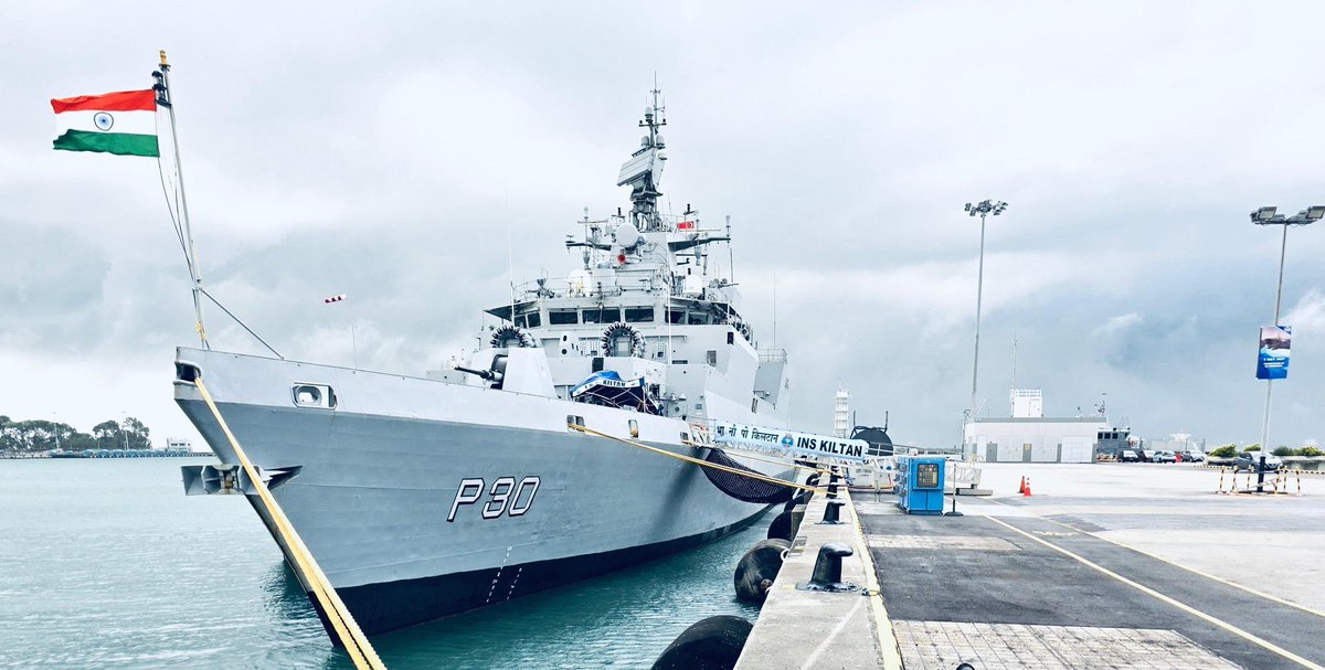 DefenceDecode's tweet photo. Anti-submarine warfare corvette INS Kiltan arrived in Singapore to participate in #IMDEX Asia 2025 at the Changi Exhibition Centre. https://t.co/ORKr6m2TnZ