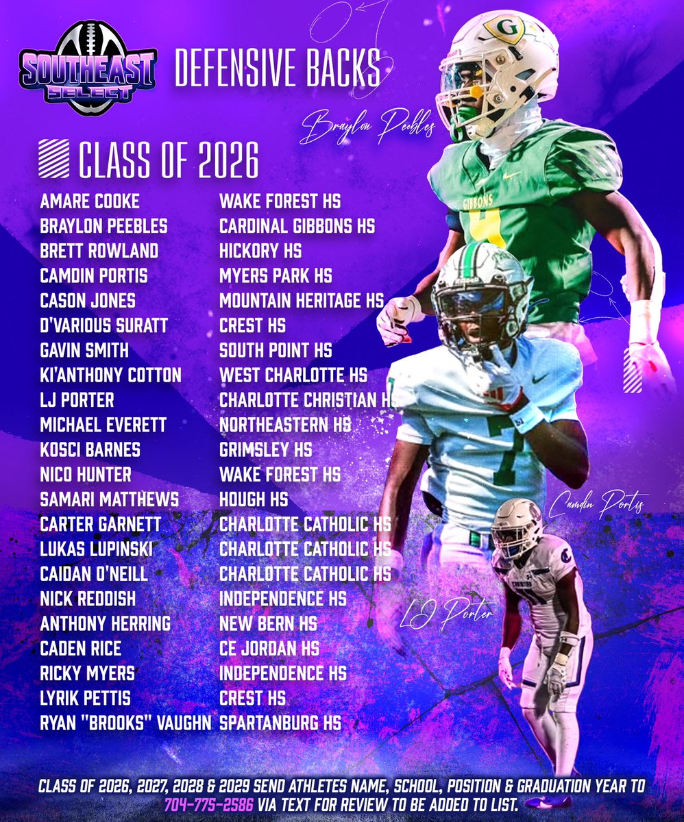 CFSRecruitment's tweet image. The Southeast Select DB Watchlist is here! Ball hawks, lockdown corners & versatile safeties ready to lock it down. Who’s your X-factor? #DBWatchlist #SoutheastSelect