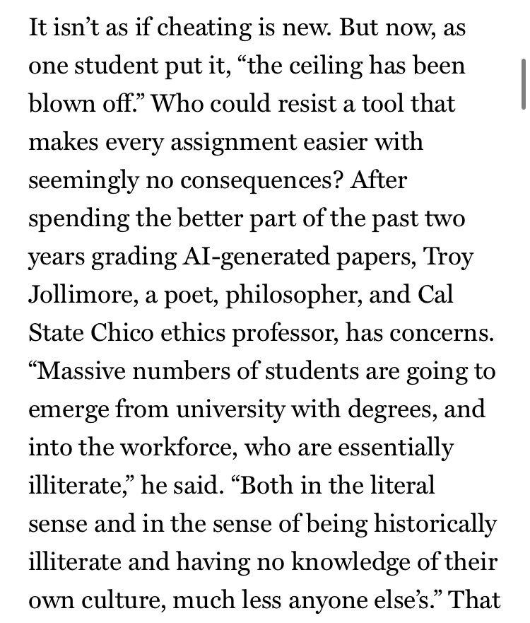 we are jumping off the cliff into mass illiteracy and nobody with any power at any major university or secondary school system is willing to do anything about it