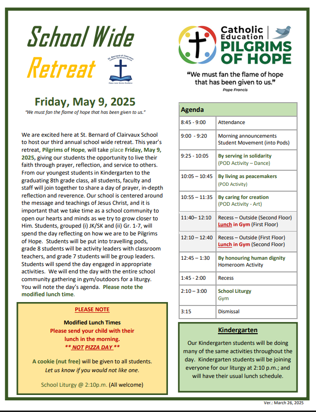 🐻 This Friday is our annual school wide retreat for Catholic Education Week.  As a school community, we will join together for a variety of activities and Liturgy. #PilgrimsOfHope
