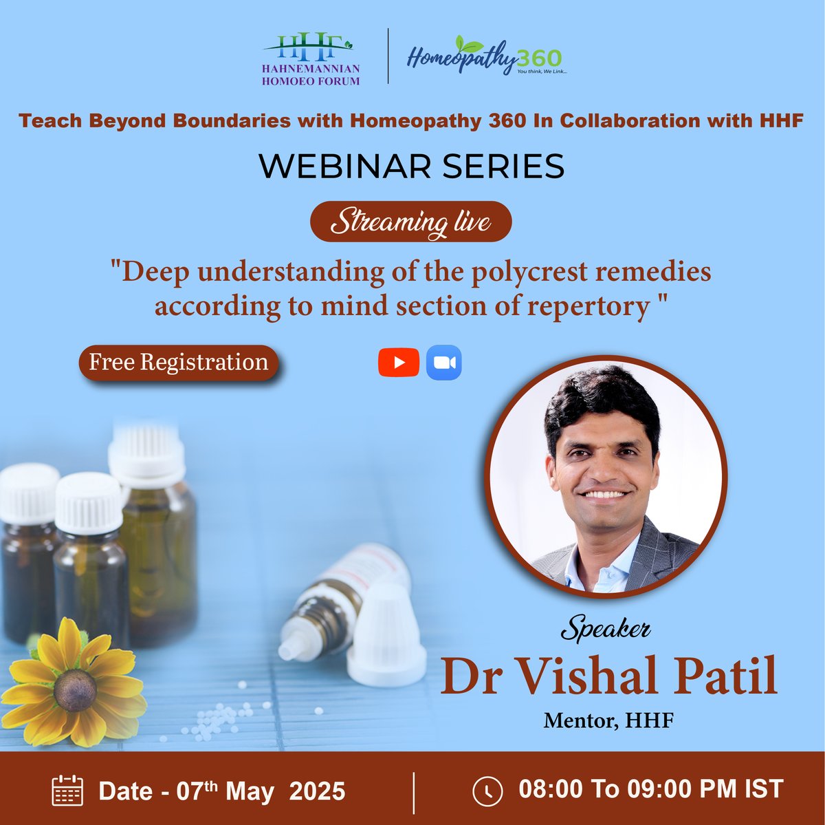 “Teach Beyond Boundaries with Homeopathy 360 In Collaboration with HHF”
Title: “Deep understanding of the polycrest remedies according to mind section of repertory”
FREE REGISTRATION (Registration link):
us06web.zoom.us/webinar/regist…