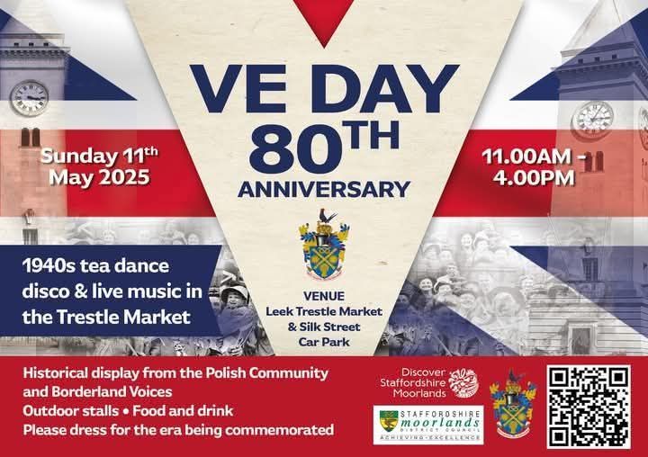 (3/3)
🎖️VE Day Celebrations at Ipstones Memorial Hall
🎖️VE Day 80th with <a href="/Leektowncouncil/">Leek Town Council</a> 

📲Find events and how you can take part at ve-vjday80.gov.uk

#VE80