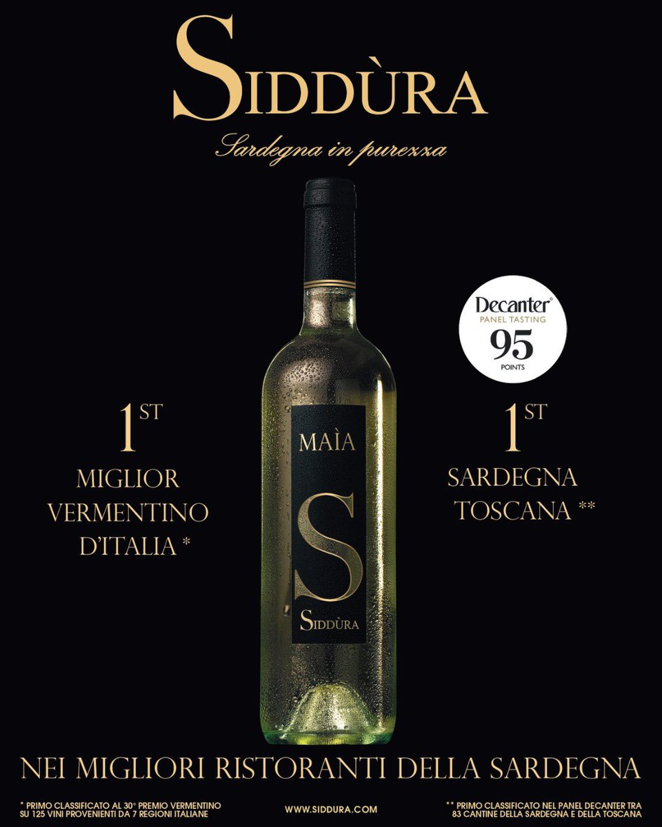 Siddura (@siddurasrl) on Twitter photo Maìa di Siddùra è stato nominato:
– 1° Miglior Vermentino d’Italia su 125 vini da 7 regioni italiane (30° Premio Vermentino)
– 1° tra le cantine di Sardegna e Toscana secondo il panel di Decanter, con un punteggio di 95/100
#siddura #winery #winetime Maìa di Siddùra è stato nominato:
– 1° Miglior Vermentino d’Italia su 125 vini da 7 regioni italiane (30° Premio Vermentino)
– 1° tra le cantine di Sardegna e Toscana secondo il panel di Decanter, con un punteggio di 95/100
#siddura #winery #winetime